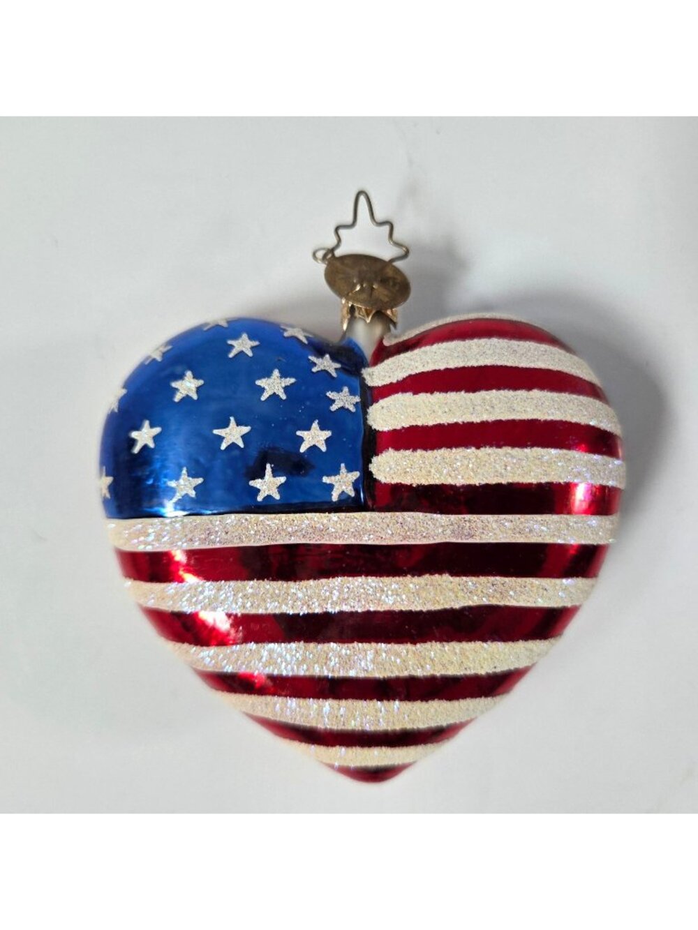 Christopher Radko Ornament American Flag Brave Heart Patriotic USA Blown Glass
